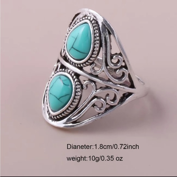 Vintage Style Double Turquoise and Silver Boho Ring - Picture 5 of 5